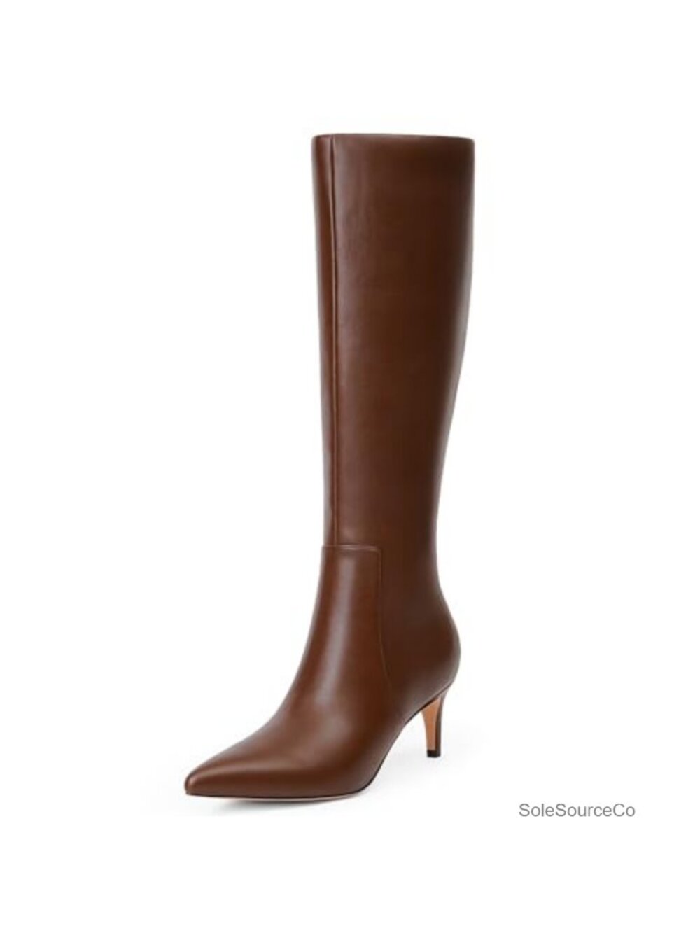 Kitten Heel Knee High Boots Pointed Toe Faux Leather Women's Tall Boots